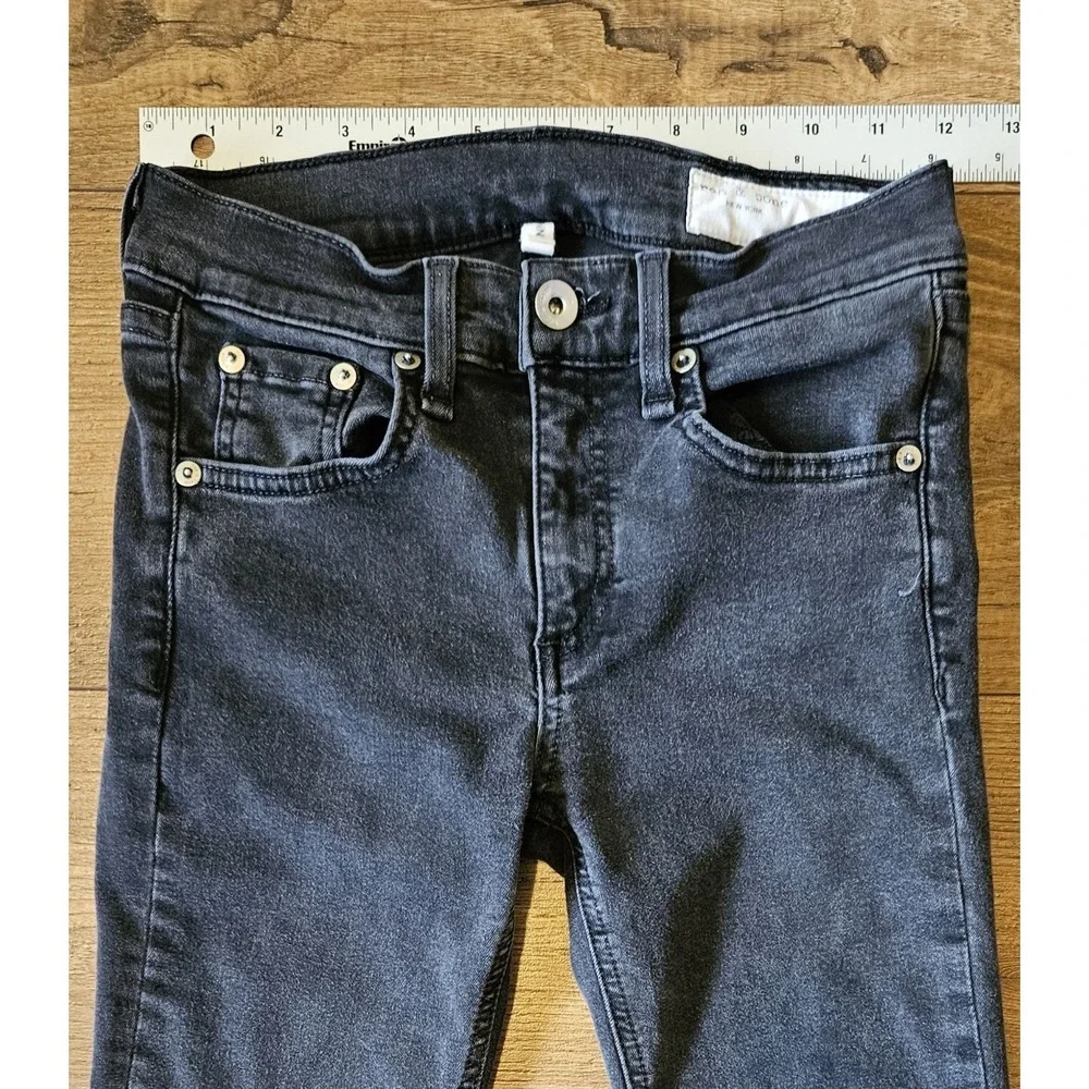 Rag & Bone Ankle Skinny Jeans Size 25 Black Raw Distressed Hem Stretch (24x25)